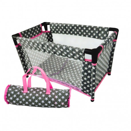 Łóżeczko w Gwiazdki dla Lalek Alice Torba Kołderka Poduszka Szaro Różowe
