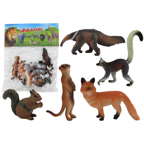 Zestaw Figurki Zwierząt Wiewiórka Surykatka Mrówkojad Lis Lemur 5 Szt.