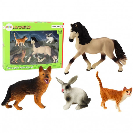 Zestaw Figurek Zwierząt Domowych Koń Pies Królik Kot 4 Sztuki