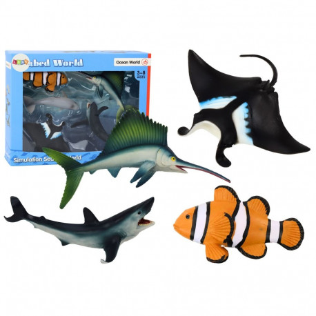 Zestaw Figurek Zwierząt Morskich Rekin Delfin Płaszczka 5 Sztuk