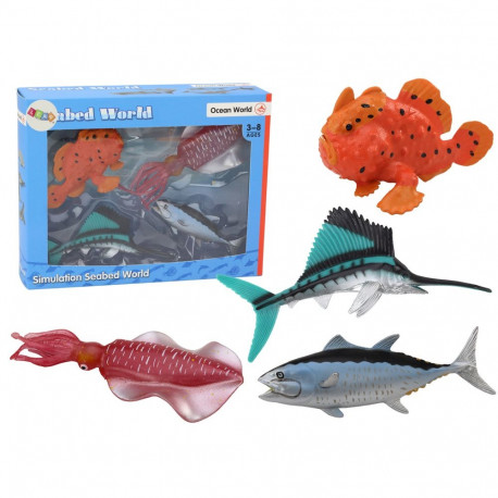 Zestaw Figurek Zwierzęta Morskie Ocean Ryby Kałamarnica 4 Sztuki
