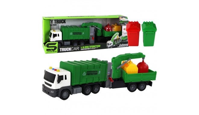 Ciężarówka Śmieciarka Dźwig Przyczepa Napęd Frykcyjny Dźwięki Zielona 1:16