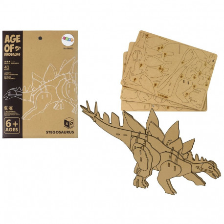 Drewniane Puzzle Przestrzenne 3D Stegozaur Składanka Edukacyjna 41 Elementów