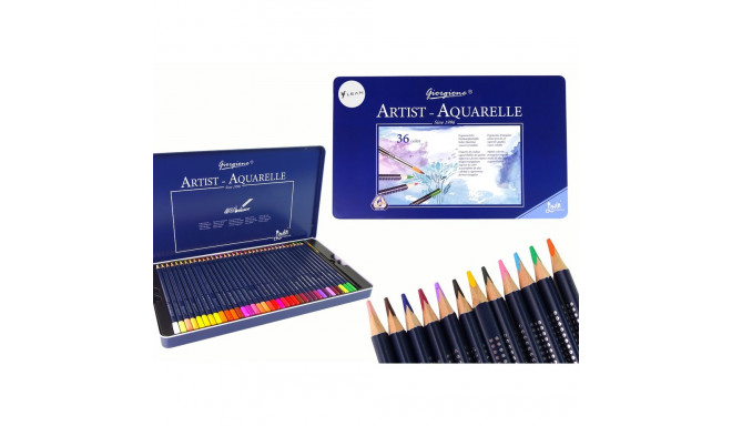 Zestaw 36 Kredek Akwarelowych Metalowy Pojemnik
