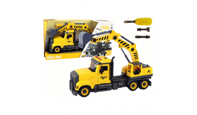 kollane kokkupandav kraanaga veoauto