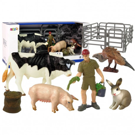 Suur taluloomade figuurikomplekt lehm, siga, jänes, lagle