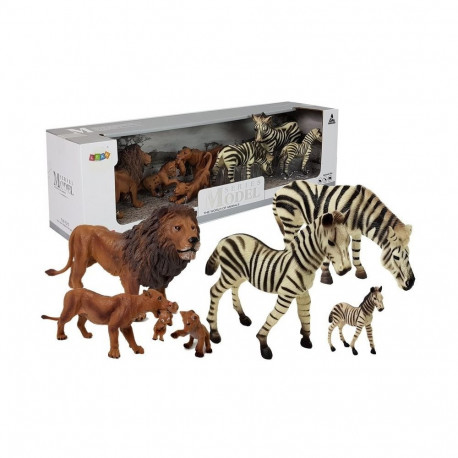 Zestaw figurek afrika metsikud loomad lõvide ja sebrade perekond