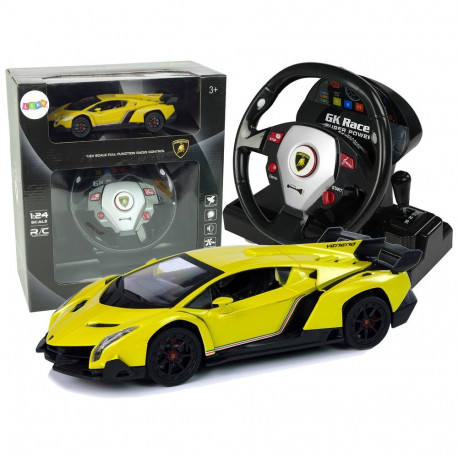 Lamborghini kaugjuhtimispultiga auto Veneno 2,4G rooliga heli- ja valgusefektidega, kollane