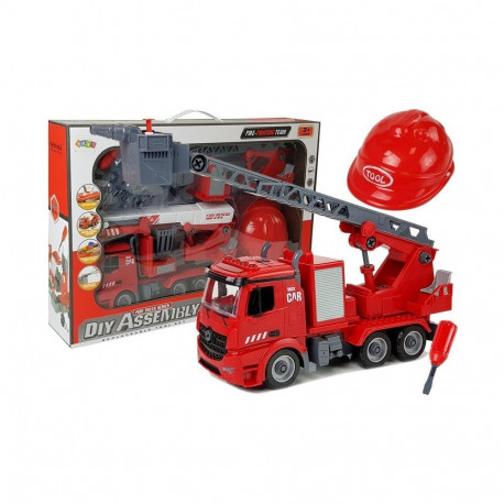 Zestaw DIY Wóz Strażacki 2w1 Wymienne Podnośniki Śrubokręt Dźwięk Efekty Świetlne Kask
