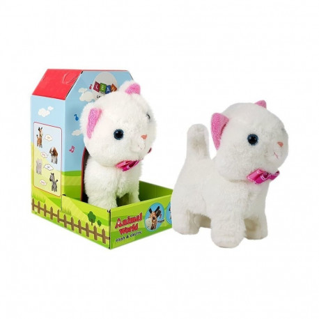 interaktiivne valge patareidega kass, mis kõnnib ja laulab heliga