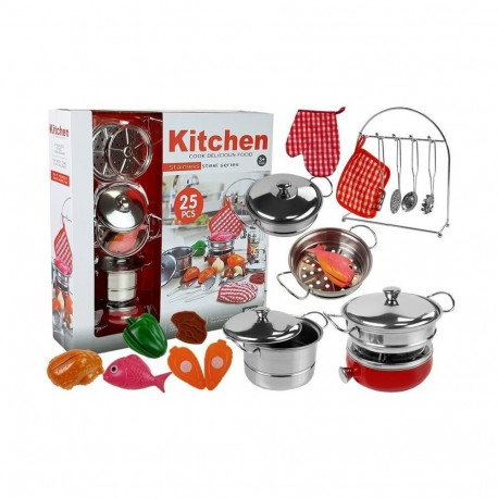 "väike kokk roostevaba terasest pottide ja nõude komplekt"