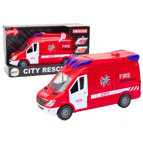 Auto Strażackie Wóz Światła Dźwięki Otwierane Drzwi Napęd Czerwony