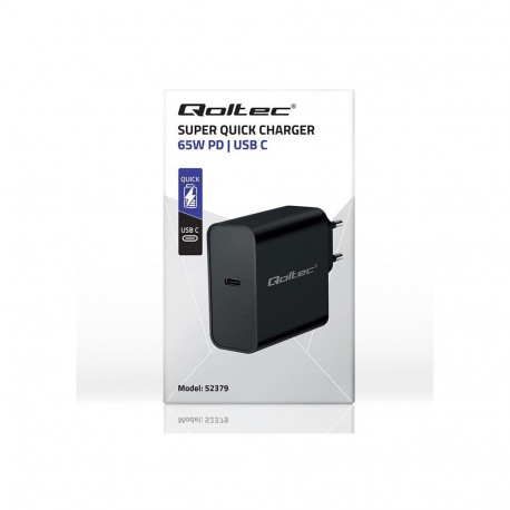 Power Adapter - Qoltec 52379 65W PD Charger USB-C Black