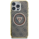 Case Guess IML Metal Glitter 4G Circle Triangle MagSafe for Phone 16 Pro brown