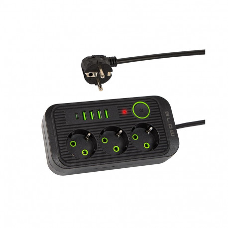 Pistikupikendus ps-330s 3-pesaline 4xUSB 1xUSB-C 3m 3x1mm 98-234#, must