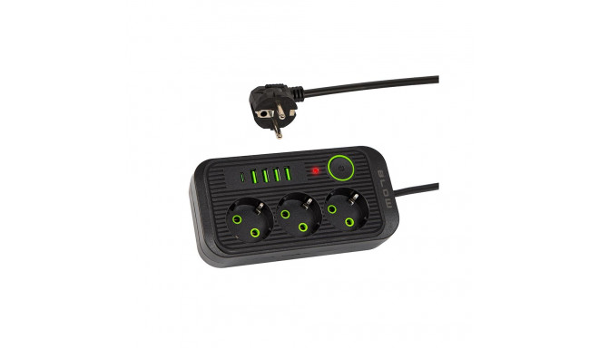 98-234# Przedłużacz sieciowy ps-330s 3-gniazda 4xusb 1xusb-c 3m czarny 3x1mm