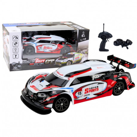 RC 1:16 drift valge-punane sportauto vahetatavate ratastega