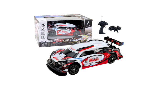 RC 1:16 drift valge-punane sportauto vahetatavate ratastega