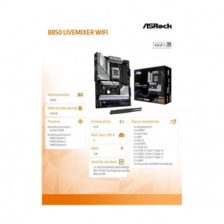 Emaplaat B850 LIVEMIXER WIFI AM5 4DDR5 USB3.2 ATX