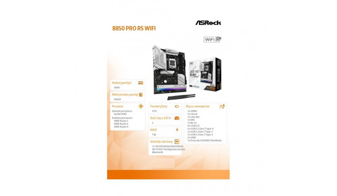 Motherboard B850 PRO RS WIFI AM5 4DDR5 ATX