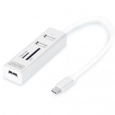 "DIGITUS USB-C-Hub 3-Port 2.0->3xA2.0 1xReader in.Kabel weiß"