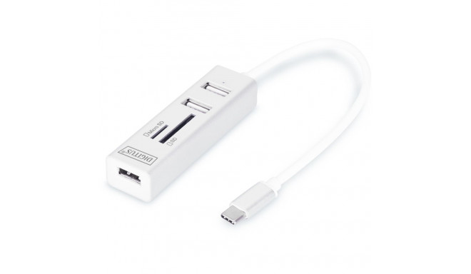 "DIGITUS USB-C-Hub 3-Port 2.0->3xA2.0 1xReader in.Kabel weiß"