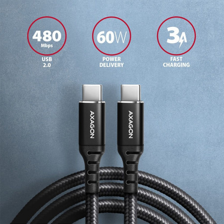 Axagon andme- ja laadimiskaabel BUCM-CM30AB USB Type C to USB Type C 3m