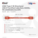 CLUB3D USB2 Type-C Bi-Directional USB-IF Certified Cable Data 480Mb, PD 240W(48V/5A) EPR M/M 3m / 9.