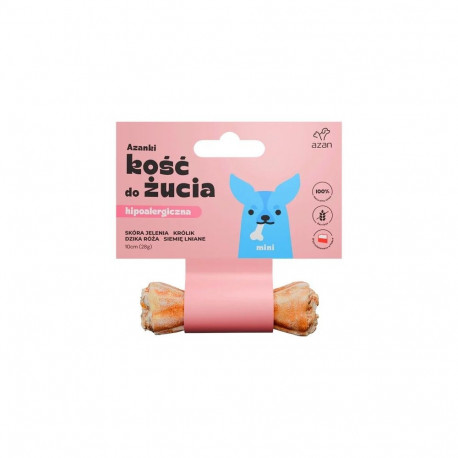AZANKI Hypoallergenic bone made of deer skin with rabbit and flaxseed MINI – dog treat – 10 cm