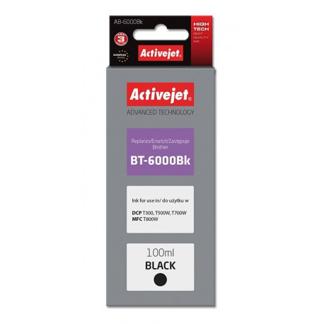 Activejet AB-6000Bk Ink Bottle (Replacement Brother BT-6000BK; Supreme; 100 ml; black)