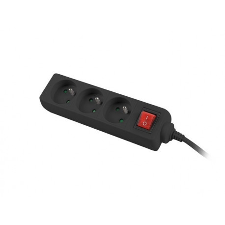 Power strip 3m, black, 3 sockets, with switch, cable made of solid copper
