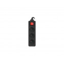 Power strip 3m, black, 3 sockets, with switch, cable made of solid copper
