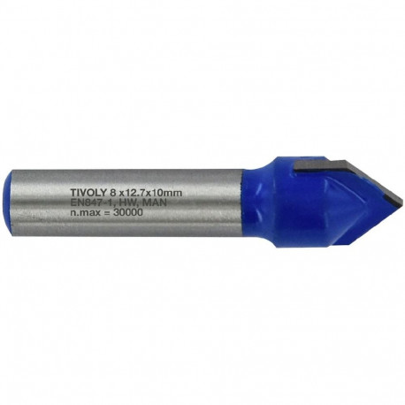 V veida rievu frēze 12,7 mm, 90°, 8 mm kāts