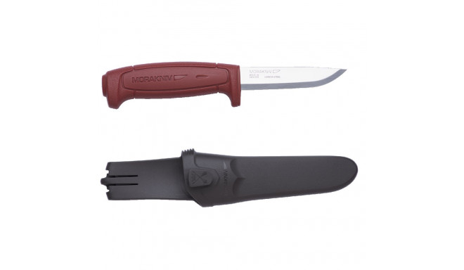 Morakniv Basic 511 Pussnuga– Punane Käepide, 2.0 mm Süsinikterasest Tera, Nupuga Tupp