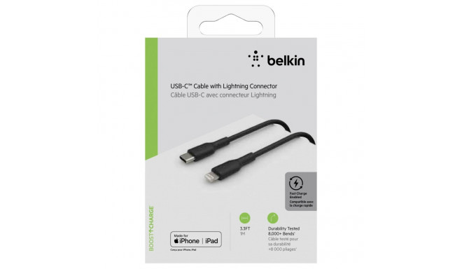 Belkin Lightning/USB-C kaabel 1m PVC, mfi sertifitseeritud, must