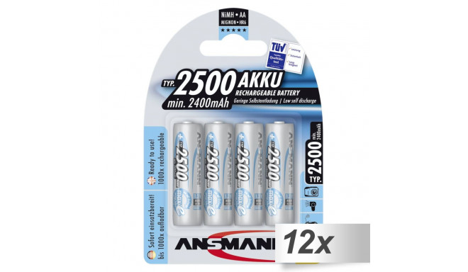 12x4 Ansmann maxE NiMH patarei 2500 Mignon AA 2400 mAh