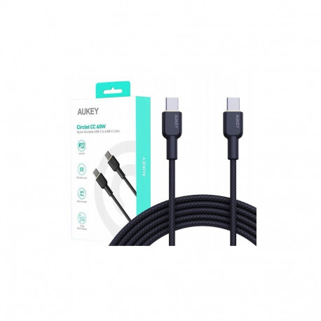 USB-C to USB-C Braided Cable 1.8m 60W/480Mbps, USB2.0 CB-NCC2 by Aukey Black