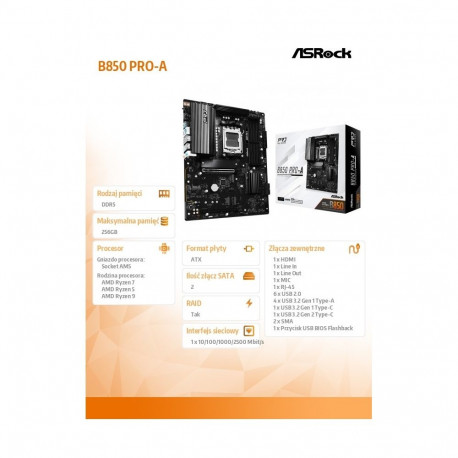 Emaplaat B850 PRO-A AM5 4DDR5 ATX