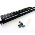 Patch panel 19" 24 porty, kat.5e, U/UTP, 1U, wspornik kablowy, czarny (kompletny)