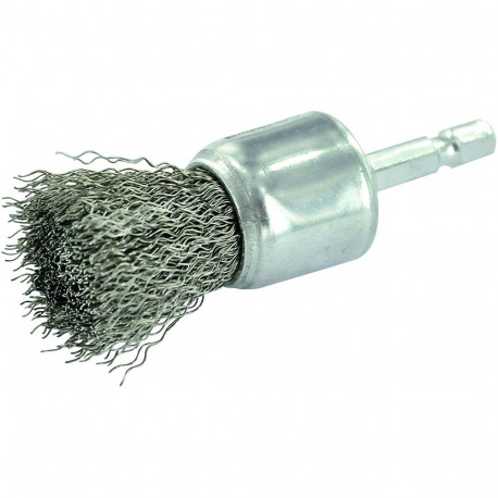 Wheel brush for drill, Ø24mm, corrugated INOX wire 0.3mm, shank 1/4 HEX