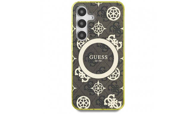 Case Guess 4G Background Gold Electroplated Peony Pattern MagSafe forSamsung Galaxy S25 brown
