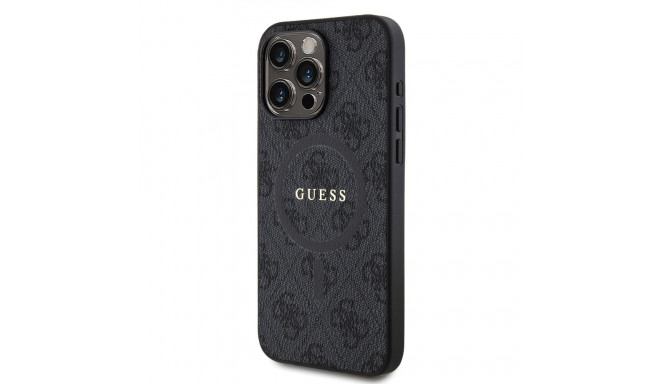 Guess PU Leather 4G värviline rõngas MagSafe ümbris iPhone 15 Pro Max must