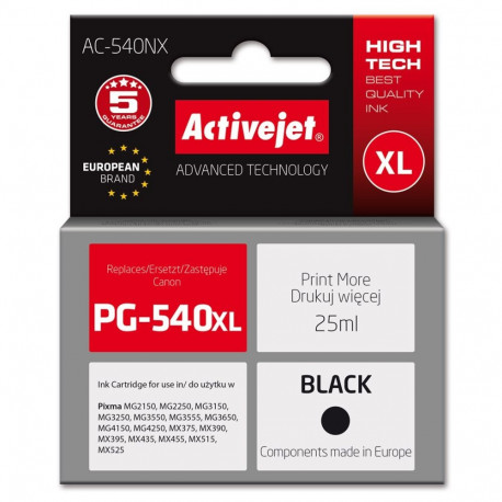 Activejet AC-540NX tint Canon printerile (asendus Canon PG-540XL-le) Supreme, 25 ml, must
