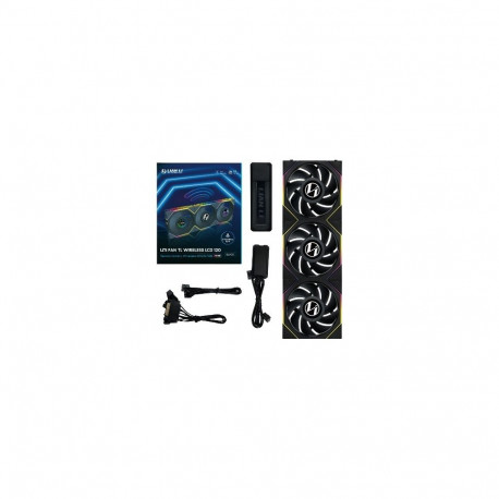 Lian Li UNI FAN TL juhtmevaba LCD ventilaator, ARGB, PWM, 3-pack koos kontrolleriga - 120 mm, must