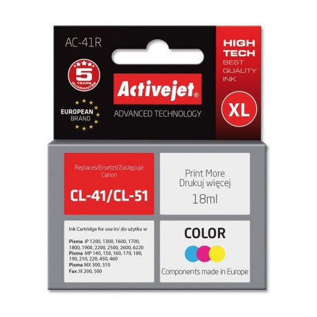 Activejet AC-41R tindikassett (asendus Canon CL-41; premium; 18 ml; värviline)