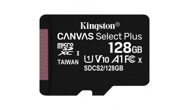 Kingston Technology 128GB micSDXC Canvas Select Plus 100R A1 C10 ühekordne pakend ilma ADP-ta