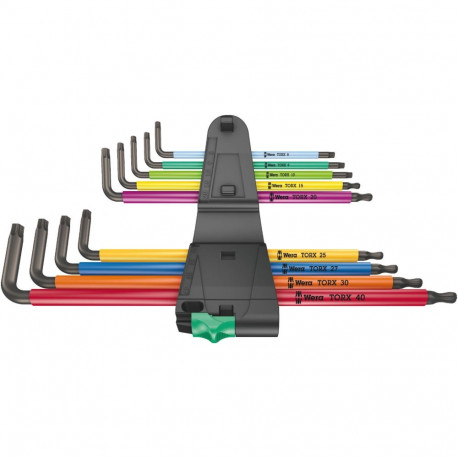 Wera 967/9 TX XL multivärviline Torx® L-võtmekomplekt – 9-osaline TX8–TX40, BlackLaser-viimistlus, p