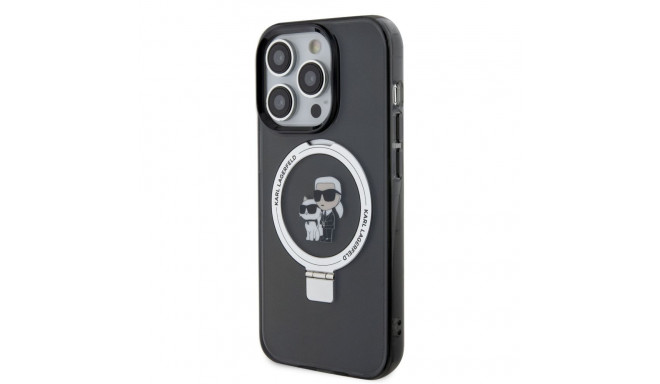 Karl Lagerfeld Ringstand Karl ja Choupette MagSafe ümbris iPhone 15 Pro Maxi jaoks Must