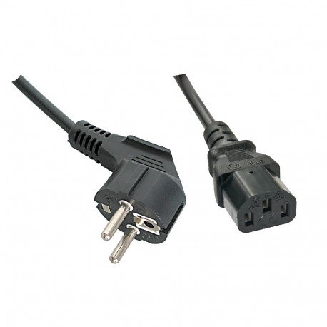 220V Toitekaabel 0.7m, must, CEE 7/7 pistik nurgaga - C13