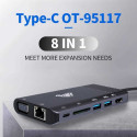 Aula OT-95117 8in1 USB-C HDMI 4K 30hz + VGA + USB3.0 x2 + PD + 1000M LAN + SD + 3.5mm Audio Jack